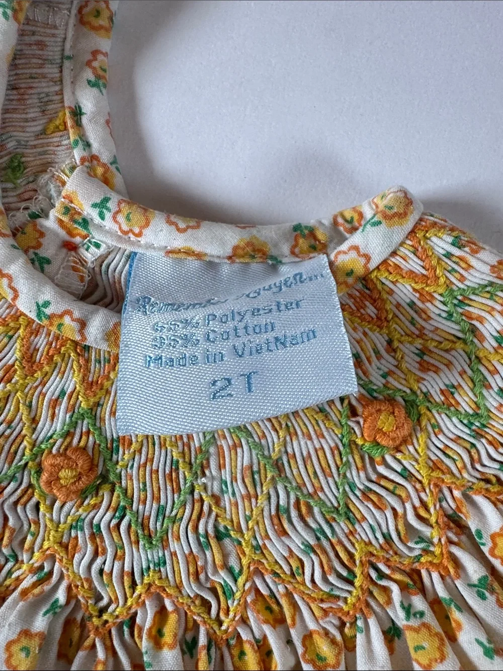 Remember hguyen White and Yellow Floral Smocked Flutter dress